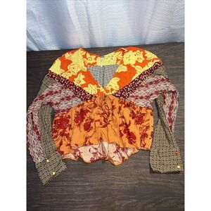 Free People Women's Medium Aloha State of Mind Patchwork Floral Boho Top